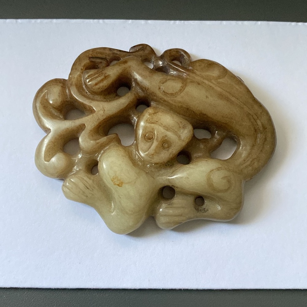 Vintage Asian Carved Stone Serpentine Monkey Pendant